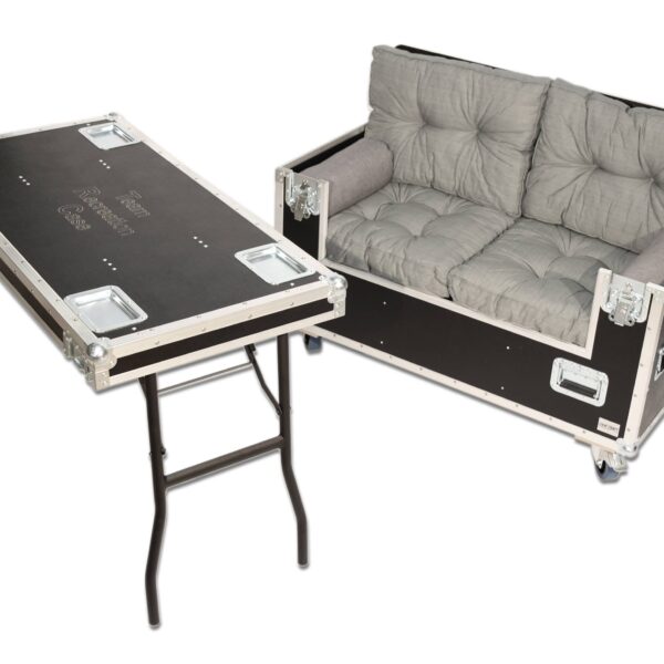 Caseflex TRC Couch, 2x seat table turn-up lid, flightcase sofa med bord