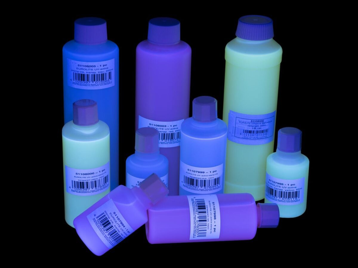 UV-stempelfarve transparent blå, 250ml