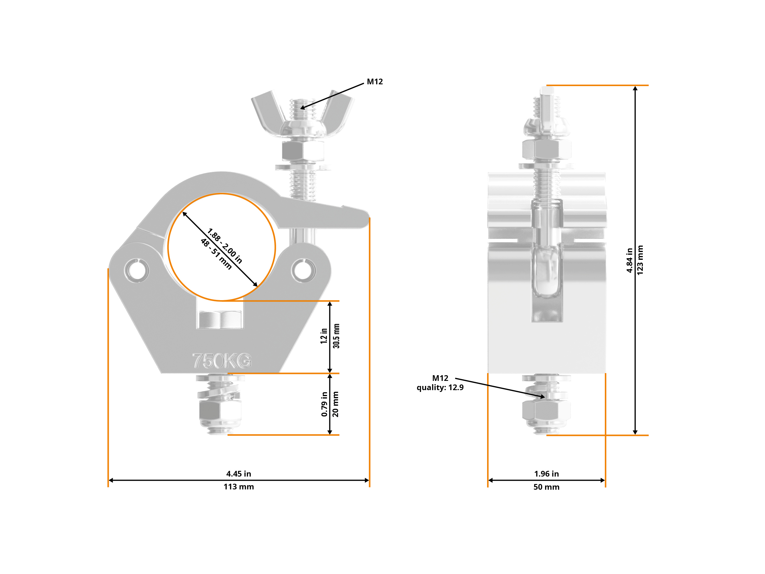 Global Truss Half Coupler Heavy Hex 48-51/50/750kg Outdoor