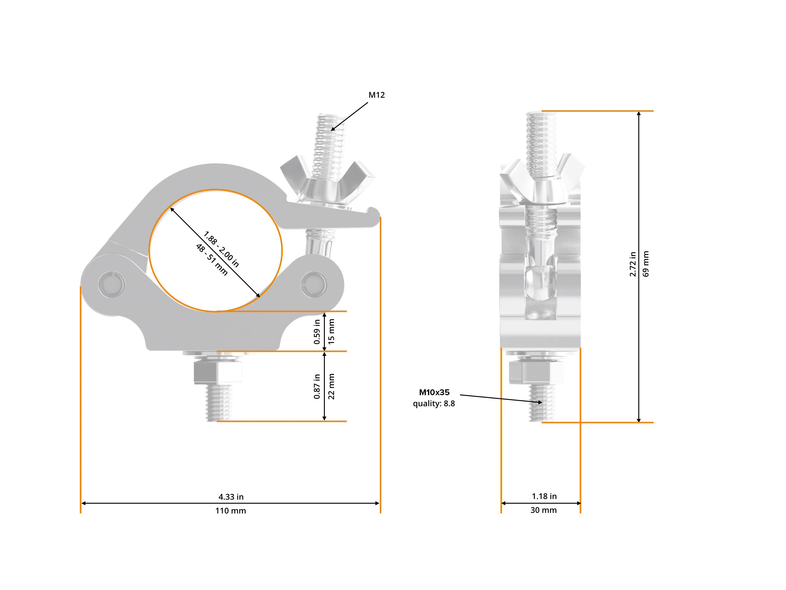 Global Truss Half Coupler Slim 48-51/30/300kg Outdoor
