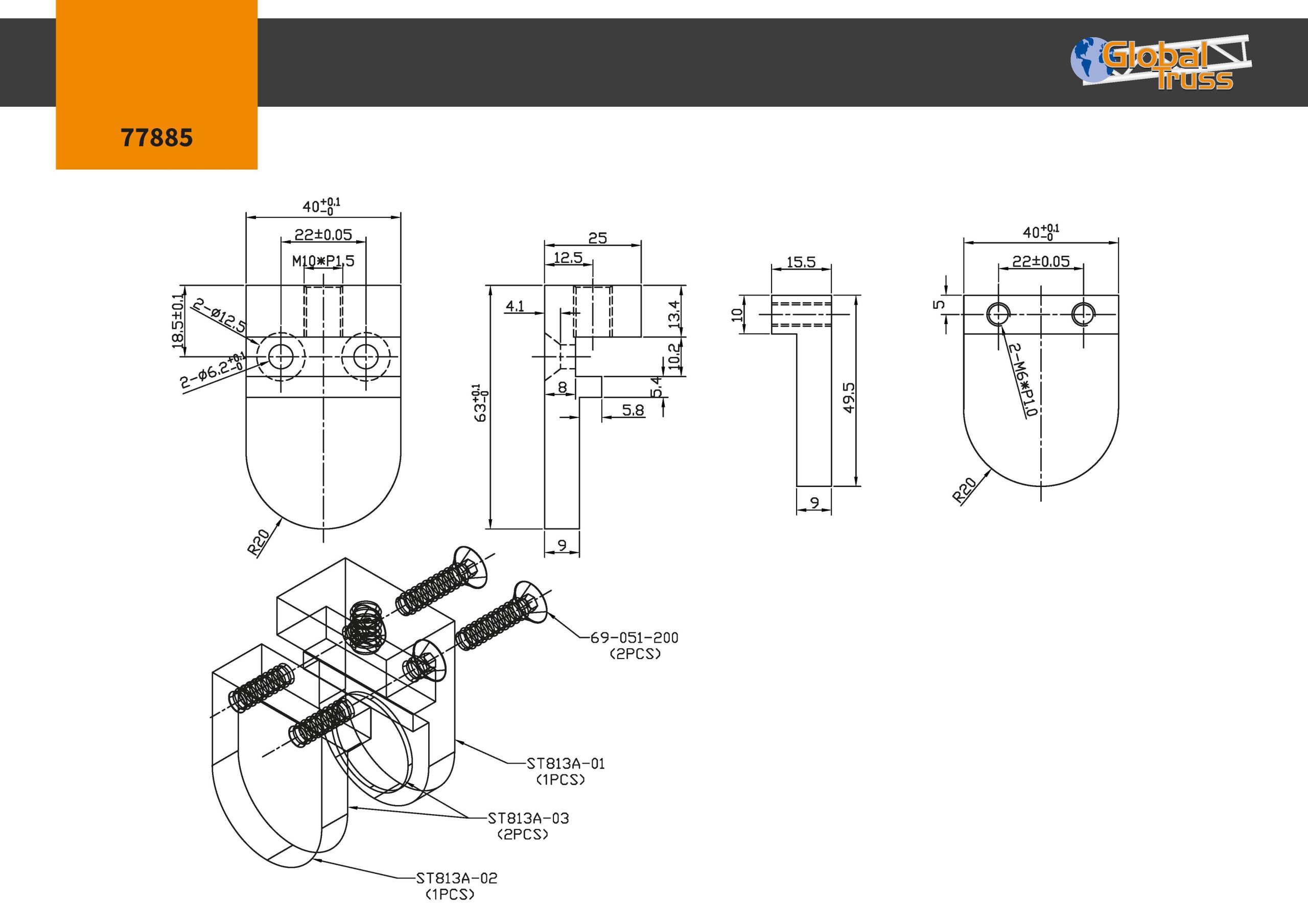 Global Truss glassholder 6-10mm with M10
